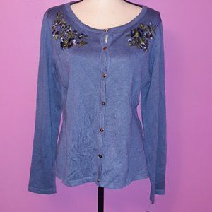 Karen Scott blue floral cardigan